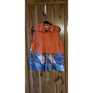 Jon & Anna coral button-down sleeveless blouse